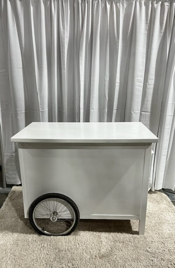 Bar Cart -White Wooden with Wheels